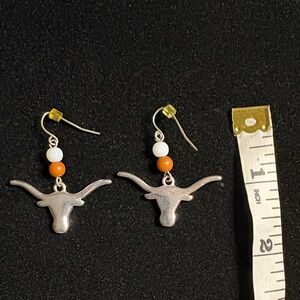 Longhorn Charm Dangle Earrings with Orange and White Beads